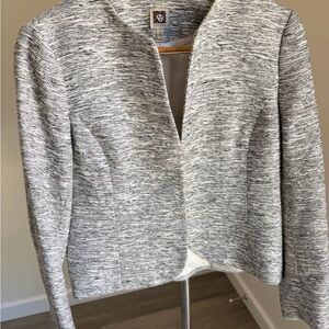 Anne Klein Gray & White Textured Open-Front Blazer